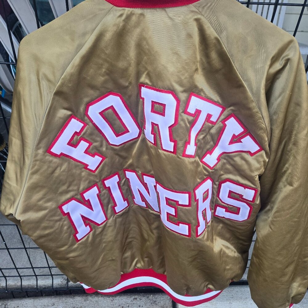 COPY - Rare chalk line 49ers gold and red satin bomber jacket